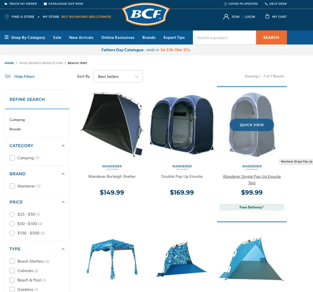 picture of bcf website with beach tents