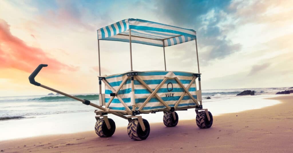 beach cart on the beach at sunset
